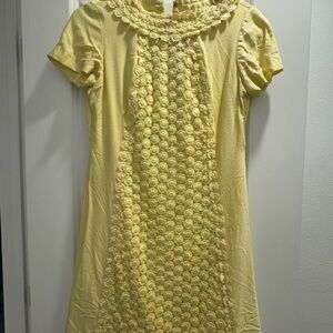Yellow Textured Short Sleeve Dress